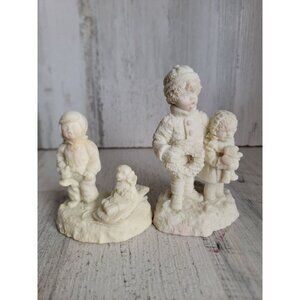 Winter lights children play snow sled Xmas figure decor set